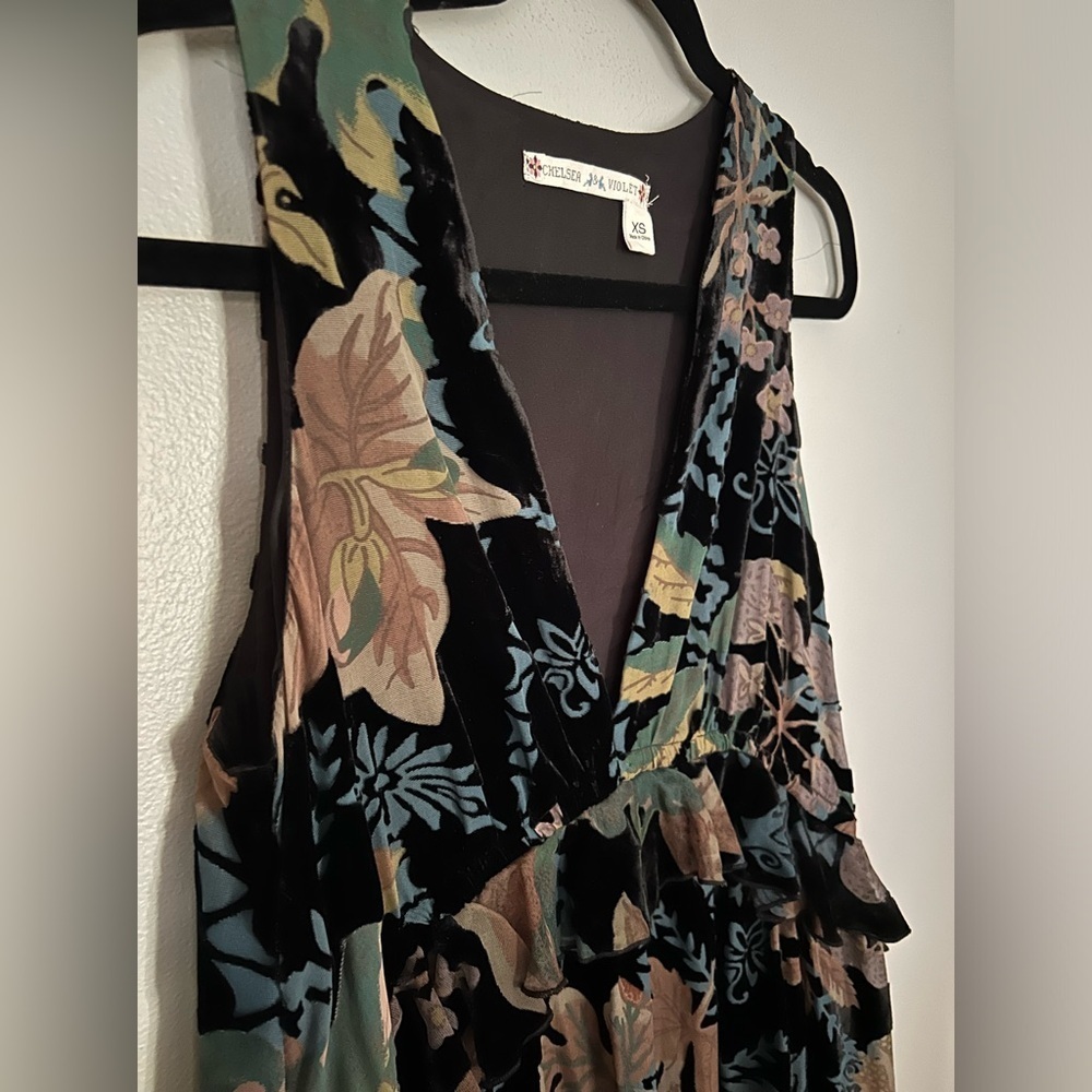 Chelsea & Violet Velvet Burnout Dark Floral Swing Mini Dress XS Fairy Goth Boho - Picture 5 of 9
